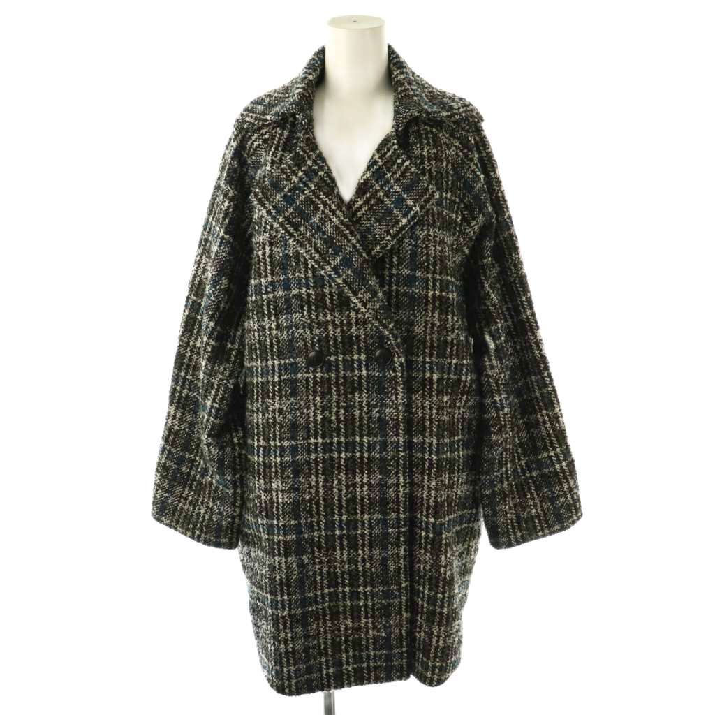 【中古】ミューニック Munich 24AW ループチェック バレルコート チェスター アウター S 黒 白 グレー 青 MN242C57 /NR ■OS レディース 【ベクトル 古着】 260112