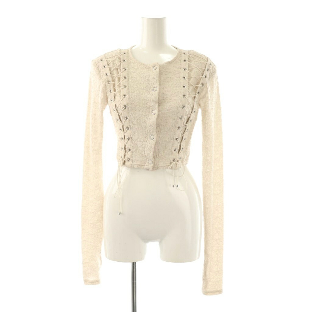 【中古】ザレッドスレッド THEREDTHREAD S lace up cardigan カーディガン 長袖 ショート F ライトベージュ /DO ■OS レディース 【ベクトル 古着】 260122