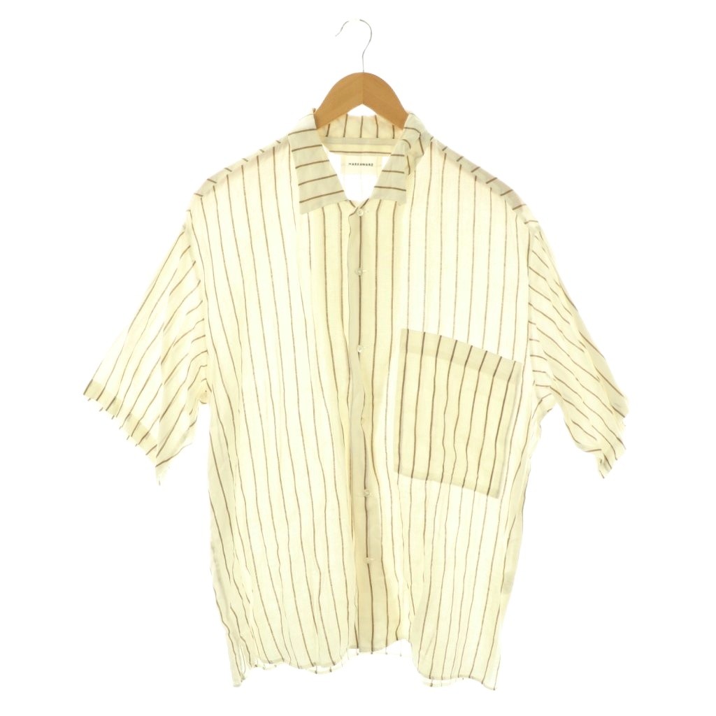 【中古】マーカウェア MARKA WARE OPEN COLLAR SHIRTS ORGANIC LINEN PRINTED STRIPE シャツ リネン 3 オフホワイト モカ /DO ■OS メンズ 【ベクトル 古着】 260119