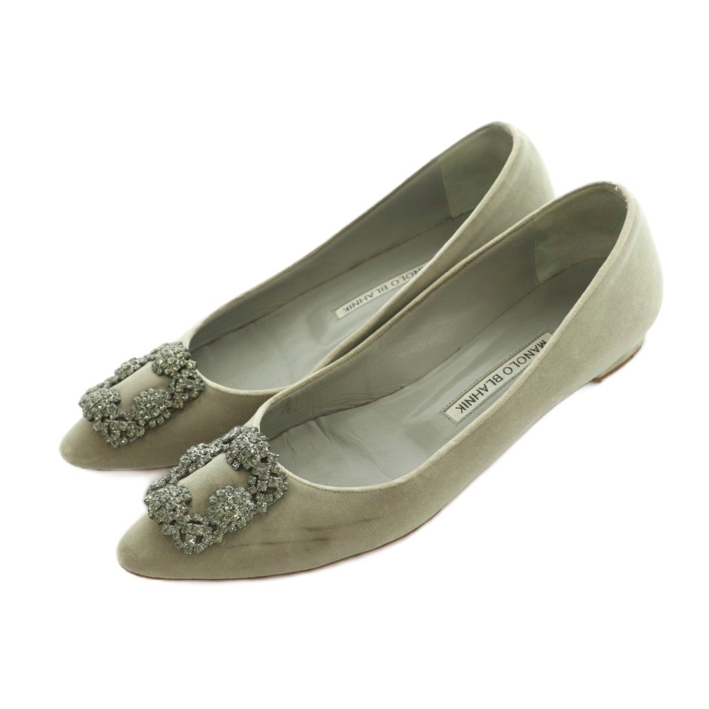 【中古】マノロブラニク MANOLO BLAHNIK ハンギシ フラットシューズ パンプス ポインテッドトゥ ビジュー装飾 37 24.0cm グレー /MI ■OS レディース 【ベクトル 古着】 260121|ブランド古着ベクトルプレミアム店