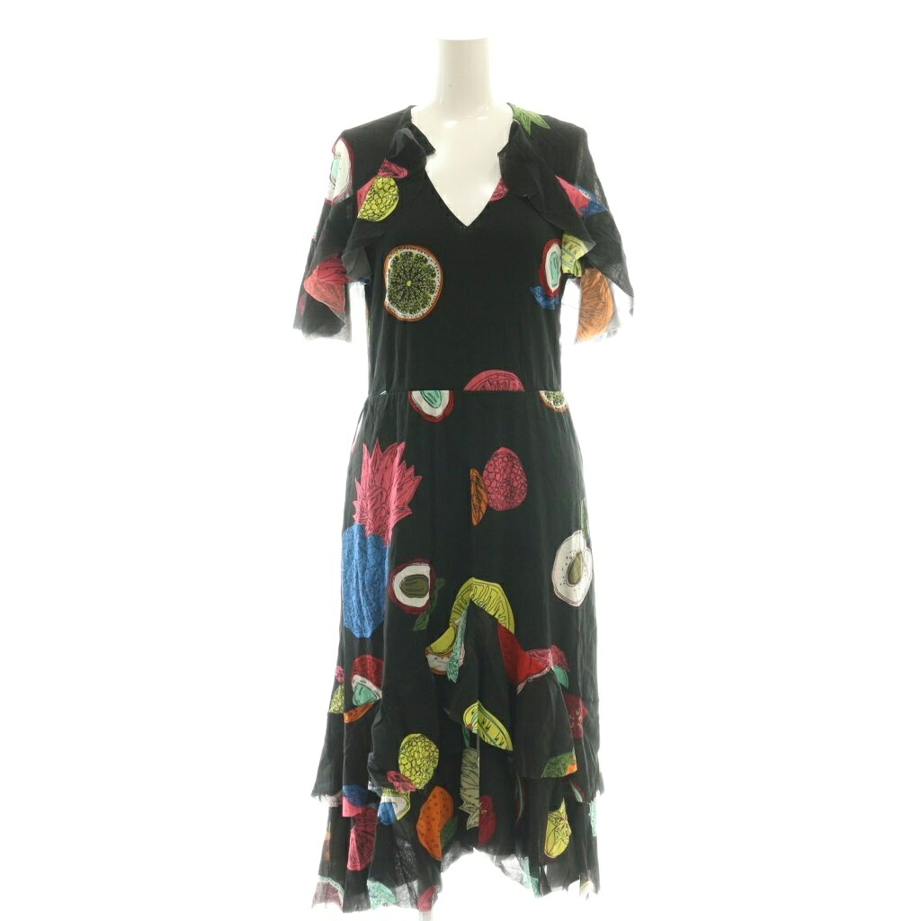 【中古】ヴィヴィアンタム VIVIENNE TAM 力強さサイバー空間 総柄 衣装 ロング 40 黒いこと マルチ色つや /DF ■os レディース 【ベクター 古着】 260130