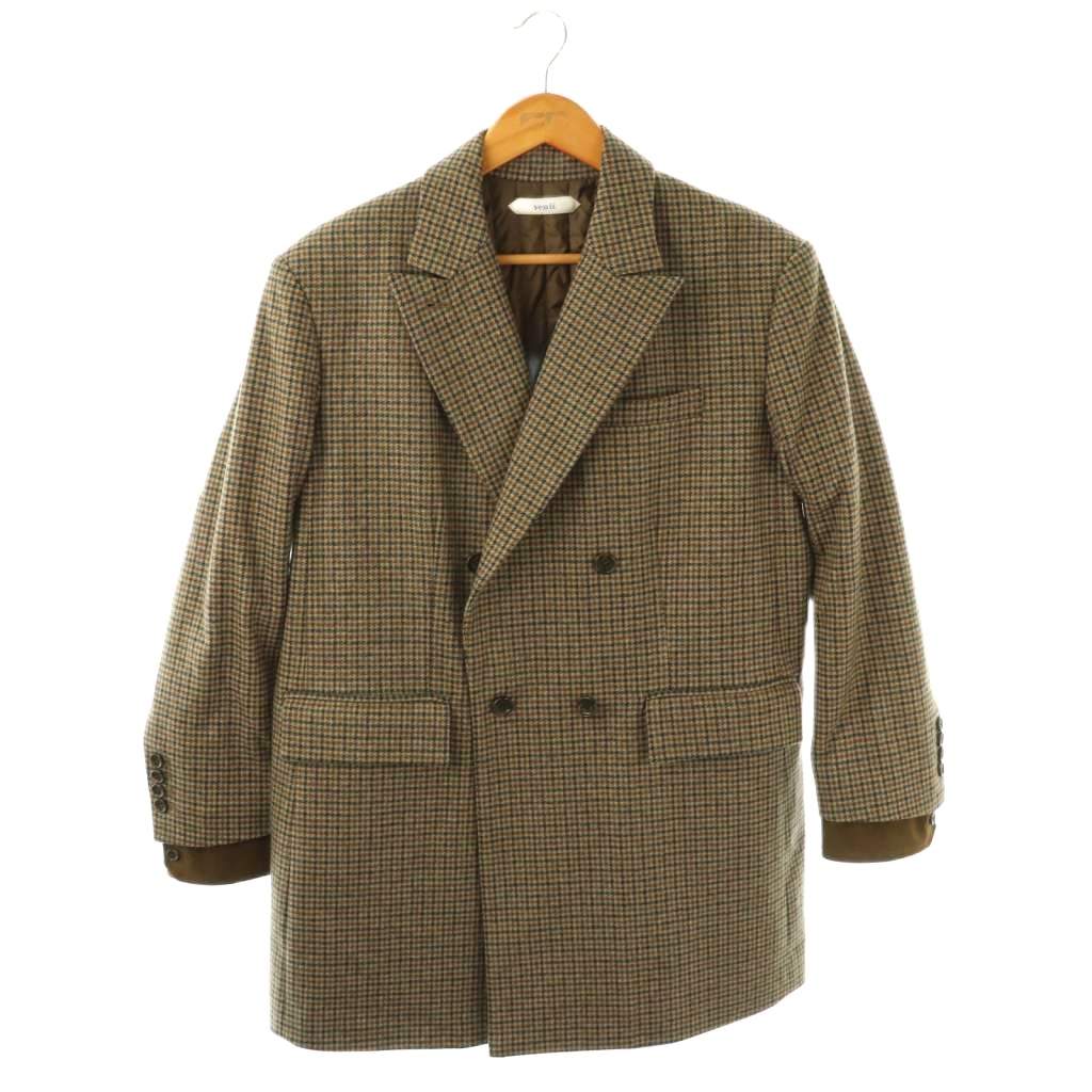 【中古】ヴェンティ VENTI 25AW CHECK WIDE JACKET テーラードジャケット ダブルジャケット 38 ブラウン ベージュ /DF ■OS レディース 【ベクトル 古着】 260209