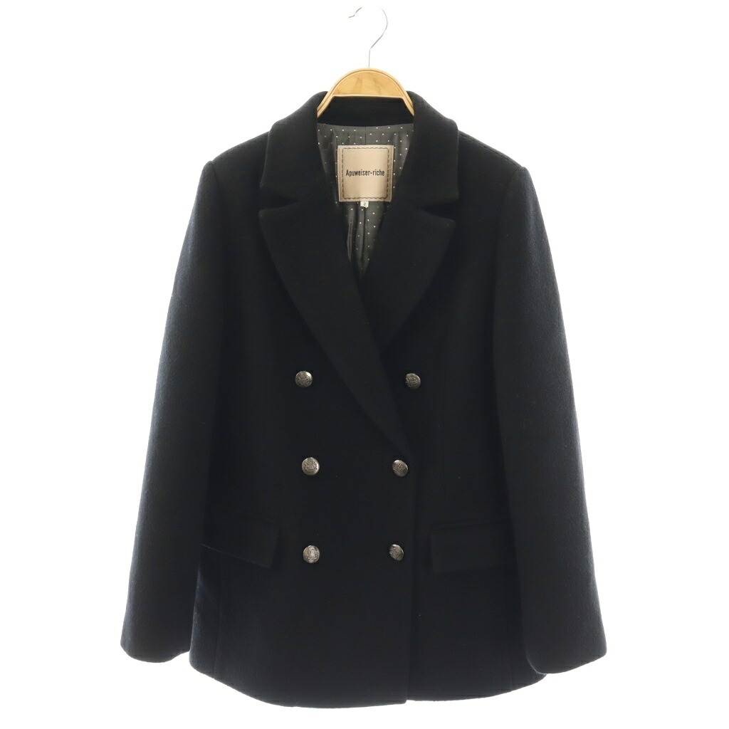 【中古】アプワイザーリッシェ Apuweiser-riche 25AW  Wボタンジャコット ダブル厚地の外套 2 黒いこと /ES ■os レディース 【ベクター 古着】 260210