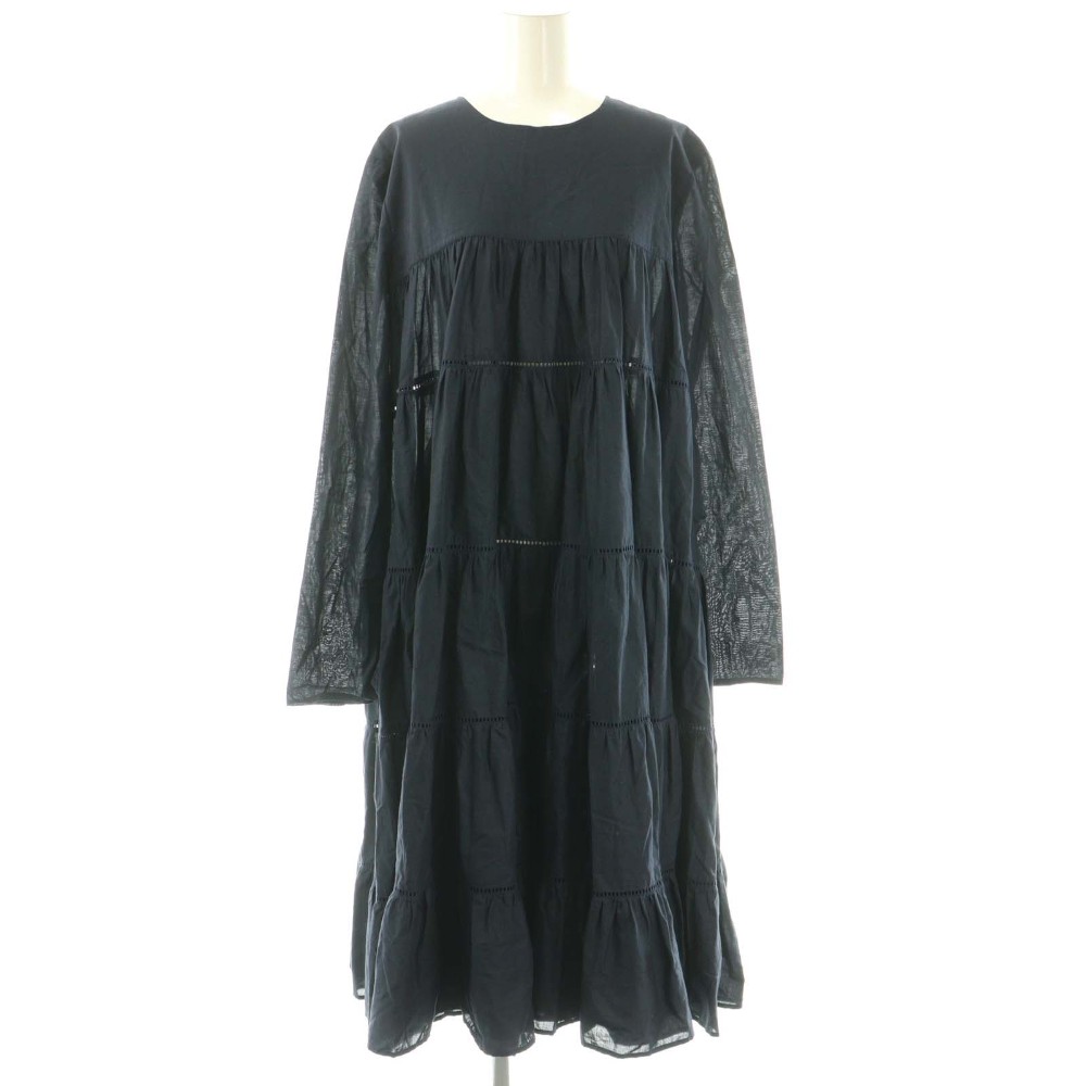 【中古】マーレット Merlette ESSAOURIA Dress ティアードワンピース 長袖 ロング コットン 紺 /NR ■OS レディース 【ベクトル 古着】 260208