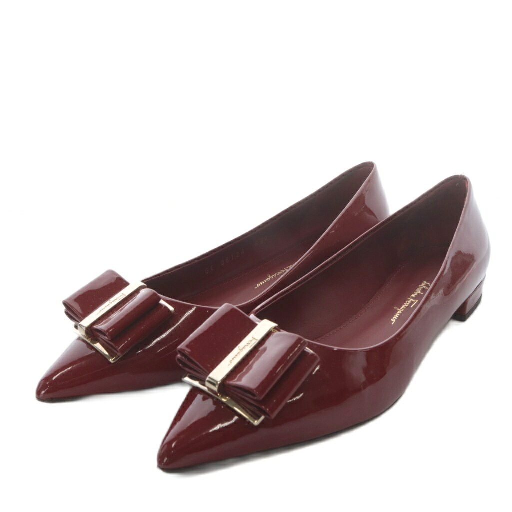 【中古】サルヴァトーレフェラガモ Salvatore Ferragamo ZERI パンプス ローヒール ポインテッドトゥ ヴァラ リボンモチーフ エナメルレザー 6.5D レッド /YO18 レディース 【ベクトル 古着】 260212