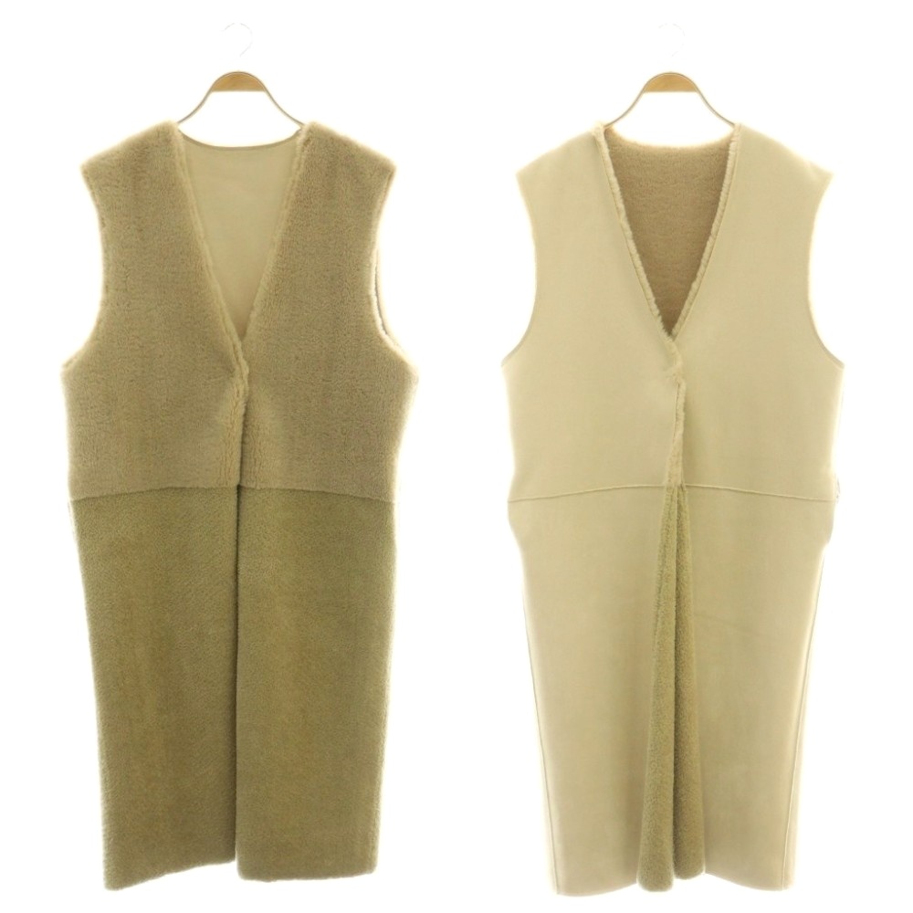 【中古】アメリヴィンテージ Ameri VINTAGE アメリ AMERI 24AW FABRIC BLOCKING LONG BOA VEST ボアロングベスト リバーシブル M ベージュ /DF ■OS レディース 【ベクトル 古着】 260225