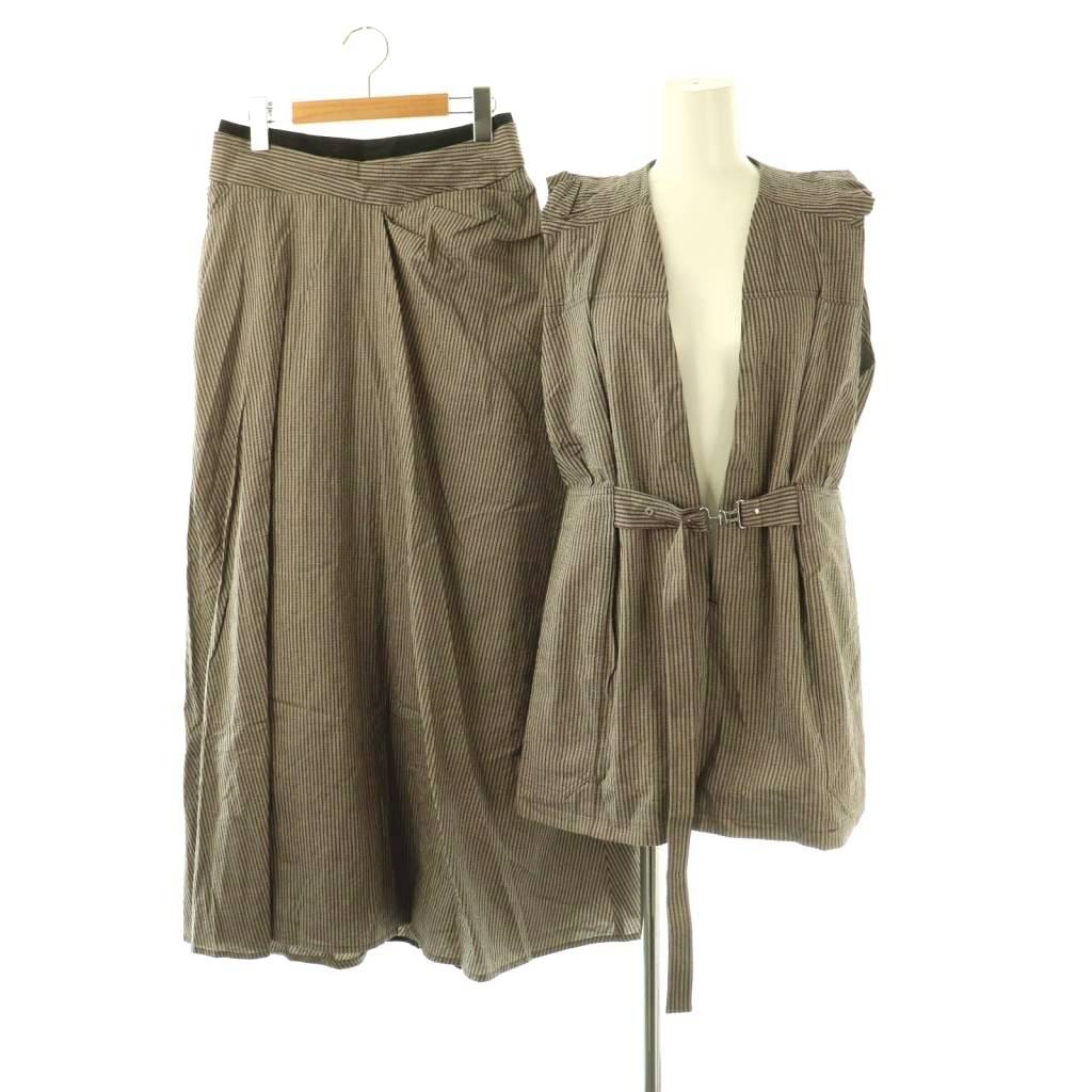 【中古】フォトコピュー PHOTOCOPIEU AILE BELTED TOP MIROSLAVA DRAPED SKIRT セットアップ ベスト プルオーバー スカート ロング フレア 38 グレー 茶 /NR ■OS レディース 【ベクトル 古着】 260211