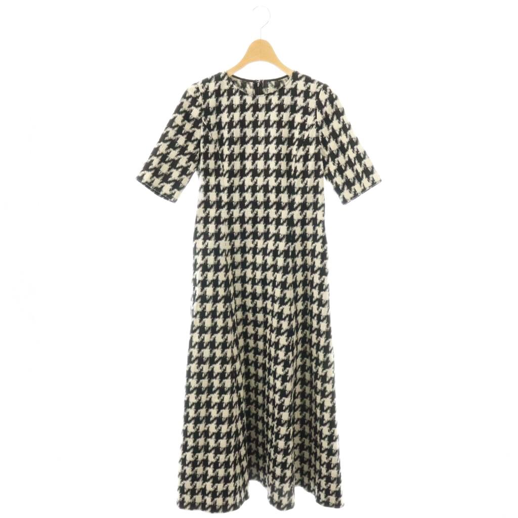 【中古】アナイ ANAYI 24AW ストレッチジャガードフレアワンピース ミモレ ロング 半袖 クルーネック 総柄 38 黒 ブラック 白 ホワイト 102427-14-480-98-380 /BB レディース 【ベクトル 古着】 260302