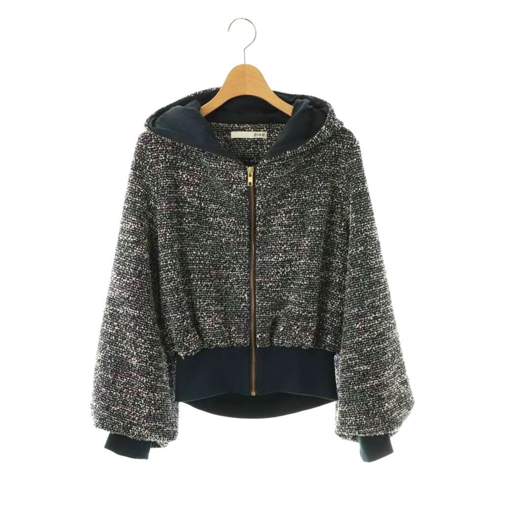【中古】ジェンヌ JENNE 23AW ツイード風リラックスパーカー ジップアップ S 紺 白 /CX ■OS レディース 【ベクトル 古着】 260302