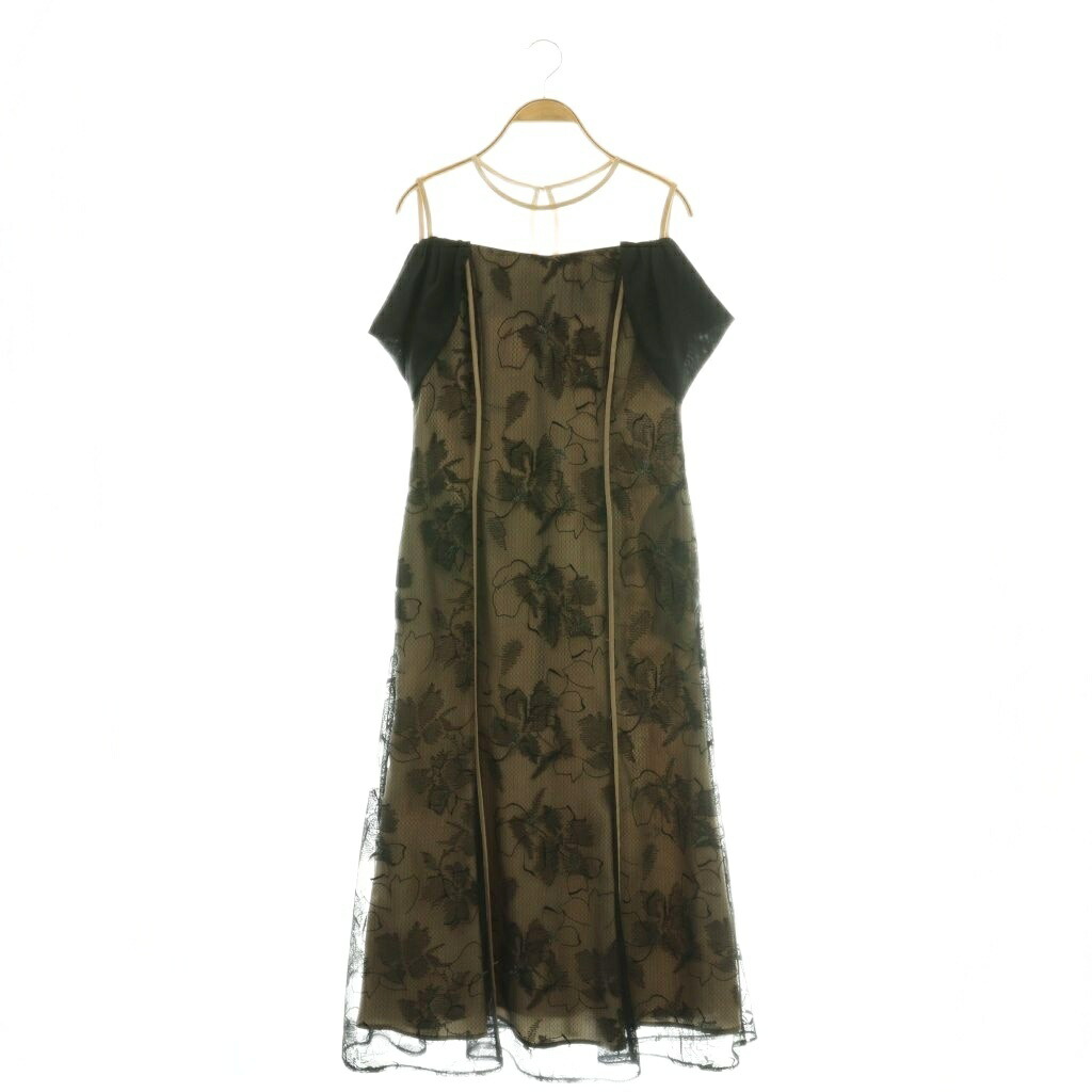 【中古】ラグナムーン LagunaMoon 24SS LADYチュール刺繍オフショルダーワンピース ロング S ベージュ ブラック /DF ■OS レディース 【ベクトル 古着】 260311