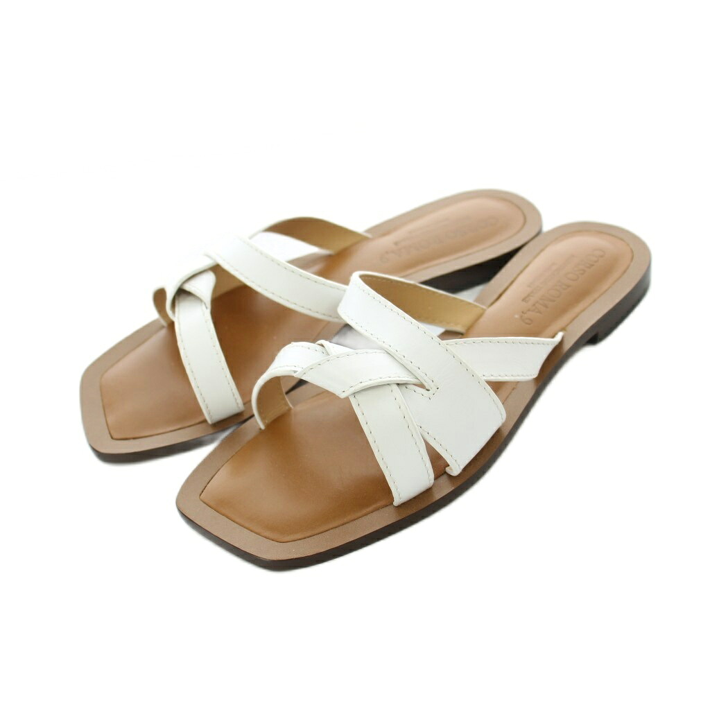 【中古】コルソローマ ノーヴェ CORSO ROMA 9 CROSS SOFT SANDALS サンダル 37 23.5cm 24cm 白 ホワイト スクエアトゥ フラットソール /RI ■OS レディース 【ベクトル 古着】 260306