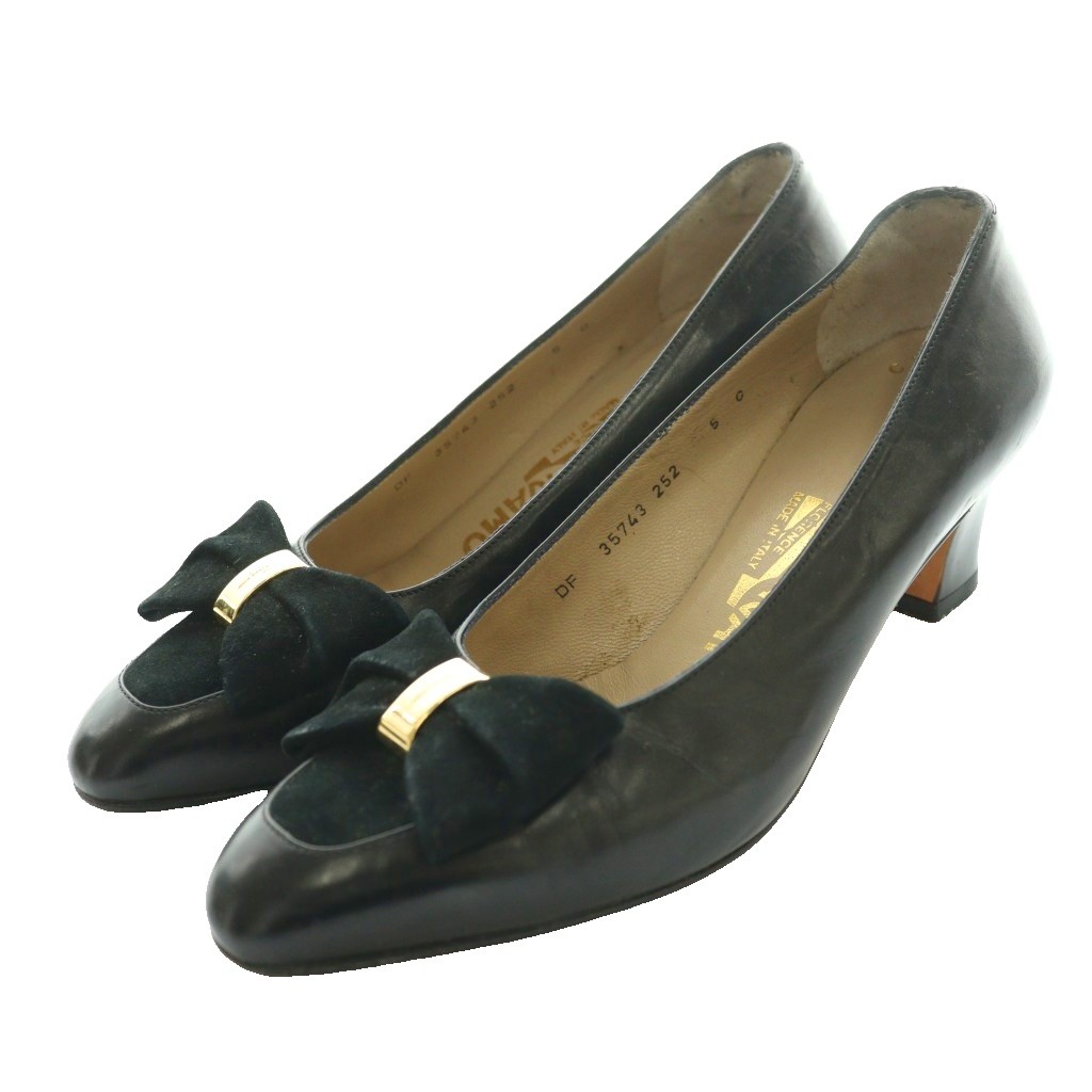 【中古】サルヴァトーレフェラガモ Salvatore Ferragamo ヴァラリボン パンプス 5 黒 ブラック /SS ■OS レディース 【ベクトル 古着】 260320