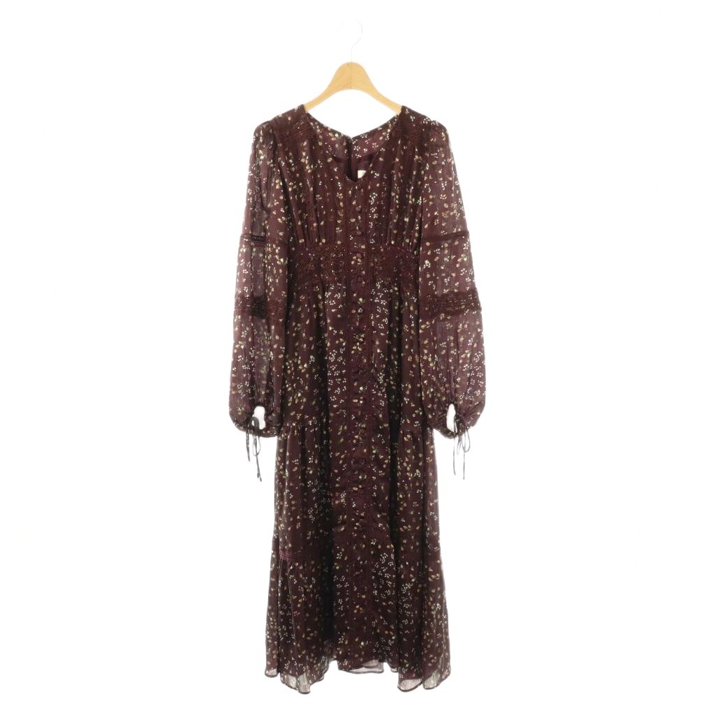 【中古】ハーリップトゥ Her lip to Bouquet Long Dress サテンワンピース ロング 長袖 レース 花柄 S ブラウン /MY ■OS レディース 【ベクトル 古着】 260314