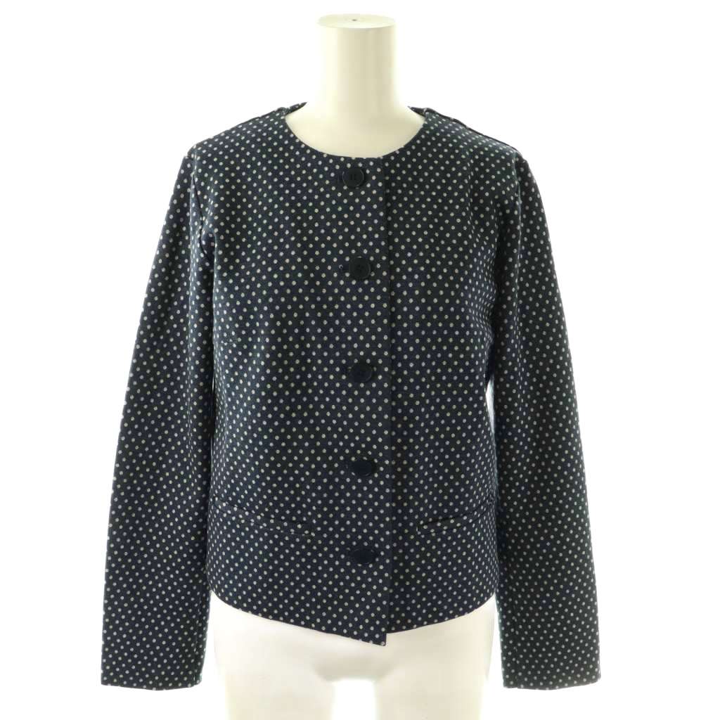 【中古】未使用品 アニエスベー agnes b. VESTE ジャケット ドット柄 ノーカラー 1 ネイビー /HK ■OS ■SH レディース 【ベクトル 古着】 260305