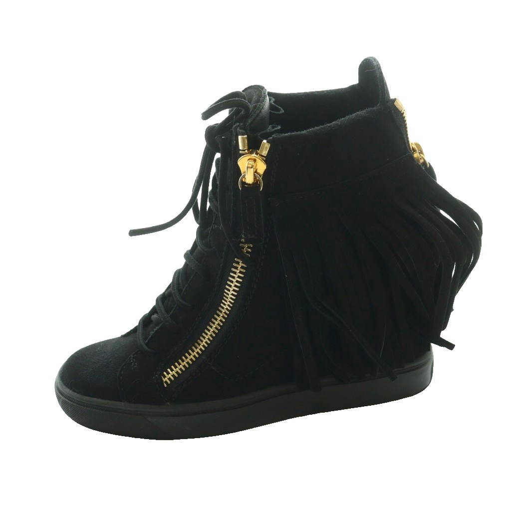 【中古】ジュゼッペザノッティデザイン GIUSEPPE ZANOTTI DESIGN ローレンツ LORENZ フリンジ ウェッジ スニーカー 38 黒 ブラック /SS ■OS レディース 【ベクトル 古着】 260323