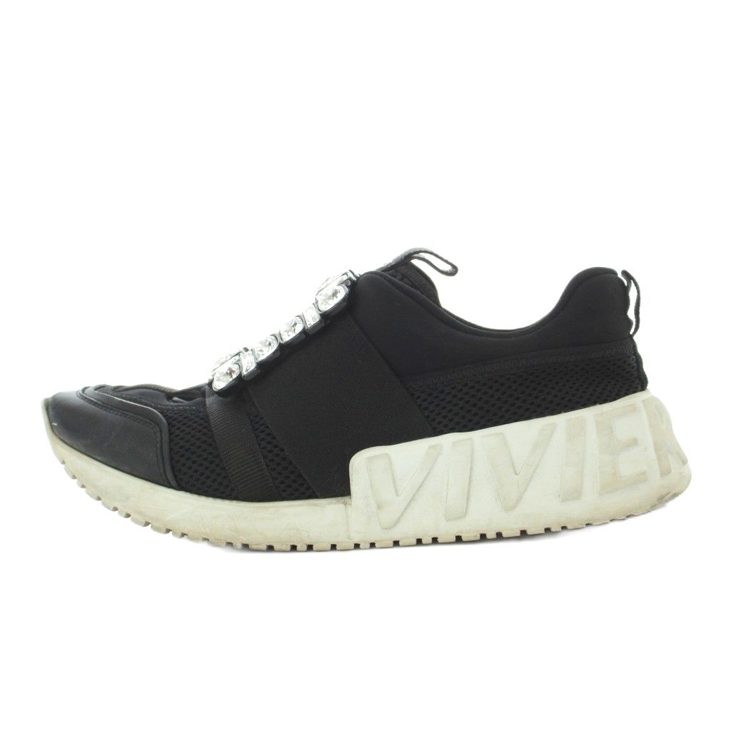 【中古】ロジェヴィヴィエ ROGER VIVIER VIV GO スニーカー 37 24糎 黒 黒いこと ビジューかざり付ける ロゴソール 厚底 /RI ■os レディース 【ベクター 古着】 260316