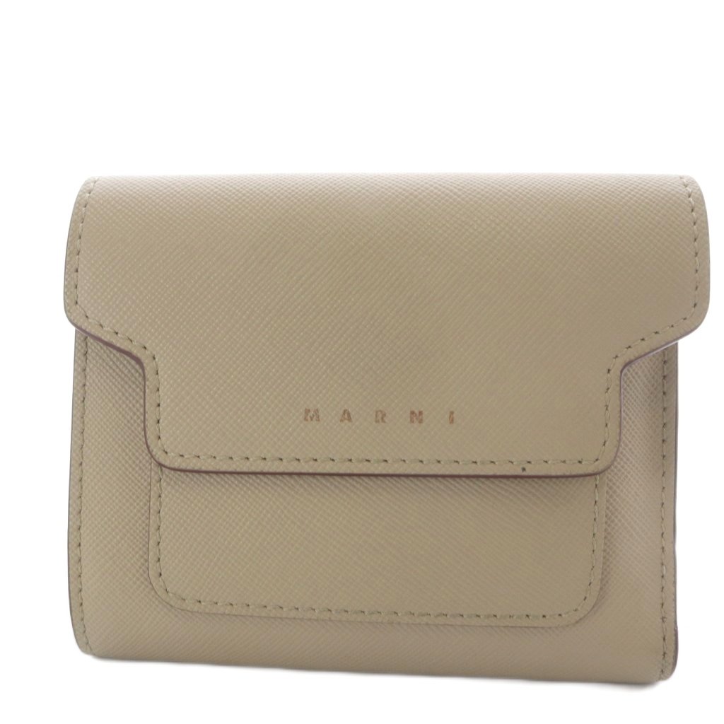 【中古】マルニ MARNI FLAP SQUARED ウォレット 札入れ 三つ折り なめし革 ベージュ PFMO0052U2 /YO39 レディース 【ベクター 古着】 260317 レディース財布-財布・ケース-バッグ・小物・ブランド雑貨