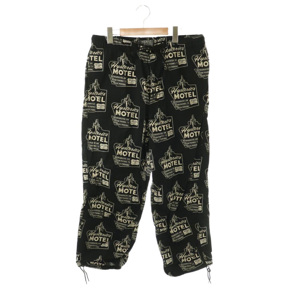 【中古】ヒステリックグラマー HYSTERIC GLAMOUR 24SS MOTEL柄 シーメンス電話を掛ける柄 イージーワイドパンツ ジップフライ 総柄 バイ色合い L 黒 黒いこと 薄墨色 02241AP12 /BB メンズ 【ベクター 古着】 260325 ズボン・パンツ-メンズファッション