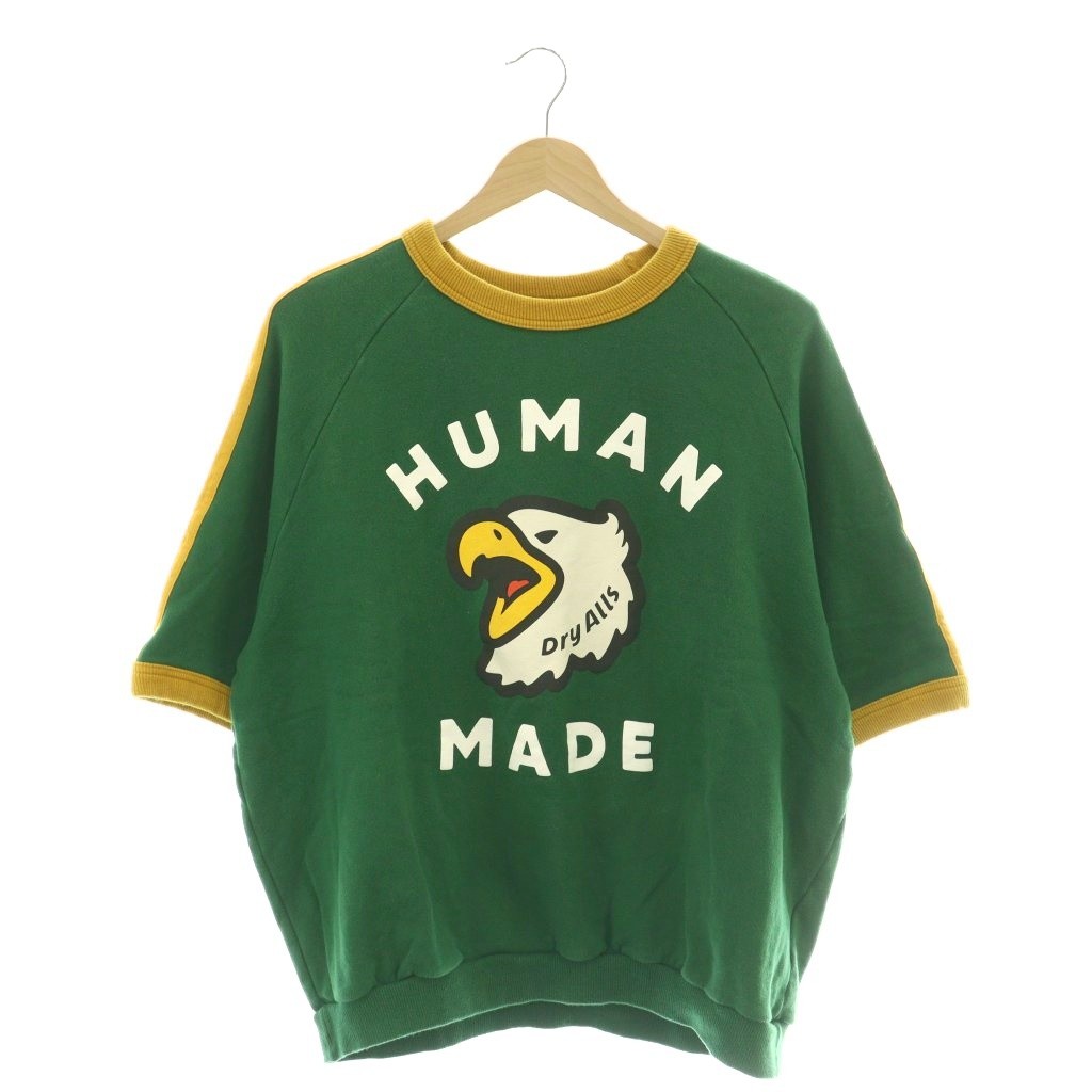【中古】ヒューマンメイド HUMAN MADE 半袖スウェットシャツ トレーナー XL 緑 グリーン マスタードイエロー /SS ■OS メンズ 【ベクトル 古着】 260327