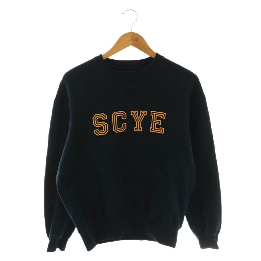 【中古】サイ SCYE Fleese Back Jersey Sweatshirtスウェット トレーナー プルオーバー ロゴ 裏起毛 36 紺 オレンジ /CX ■OS メンズ 【ベクトル 古着】 260325