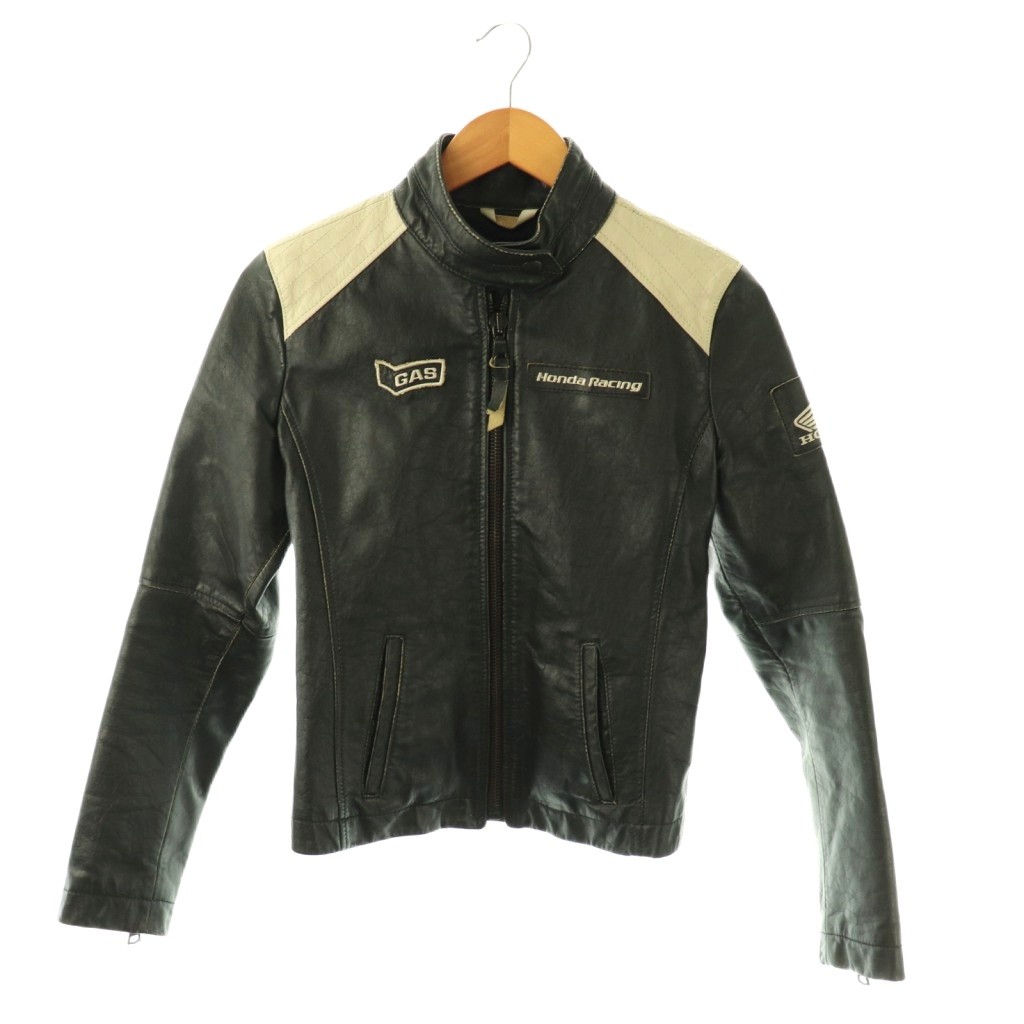 【中古】ガス GAS × HONDA RACING シングルライダースジャケット レザー S 黒 ブラック オフホワイト /SS ■OS ■SH メンズ 【ベクトル 古着】 260406