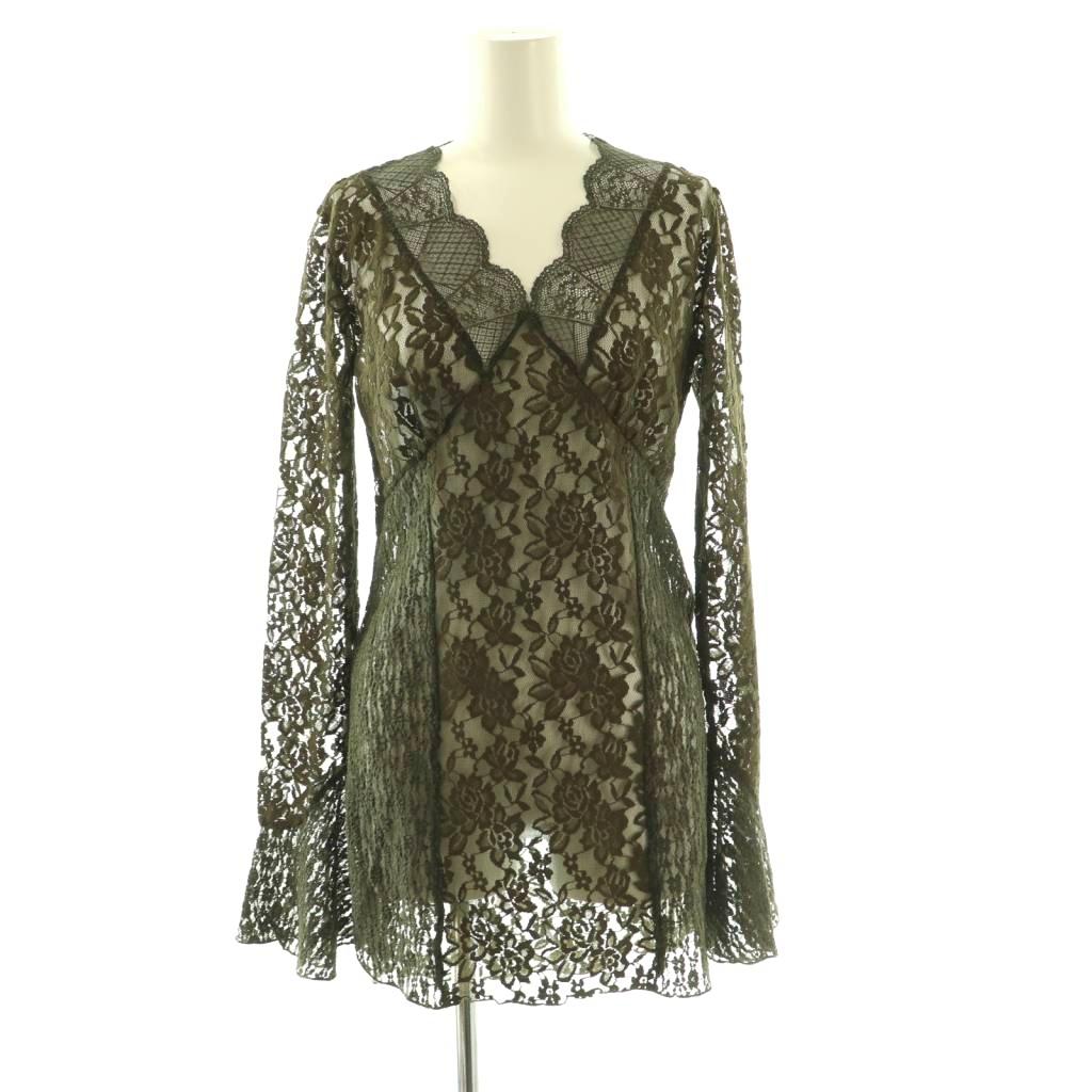 【中古】未使用品 アメリヴィンテージ Ameri VINTAGE 24AW COMBINATION LACE TOP レースカットソー 長袖 F カーキ /HK ■OS レディース 【ベクトル 古着】 260324