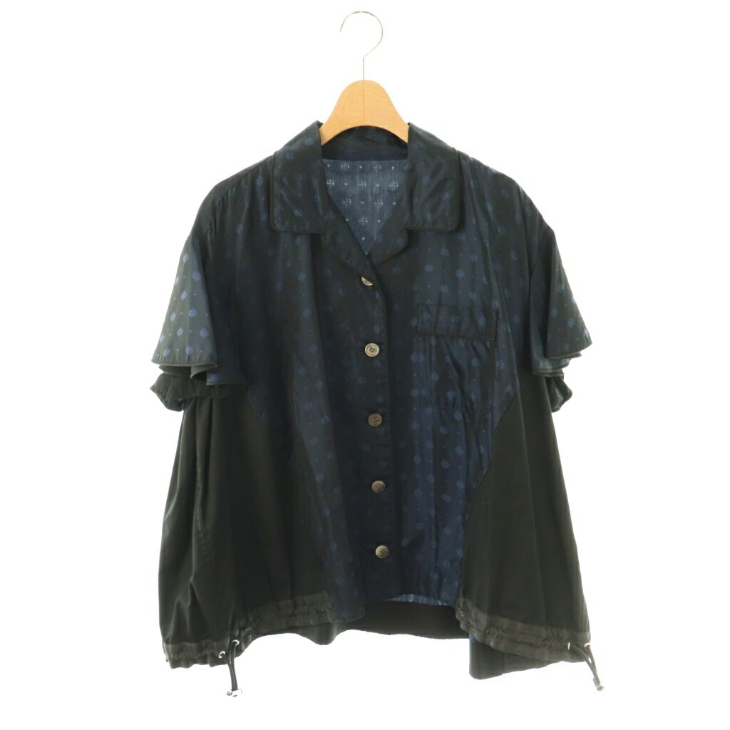 【中古】サカイ sacai ドローストリングドッキングブラウス シャツ 半袖 2 ネイビー ブラック /ES ■OS レディース 【ベクトル 古着】 260330