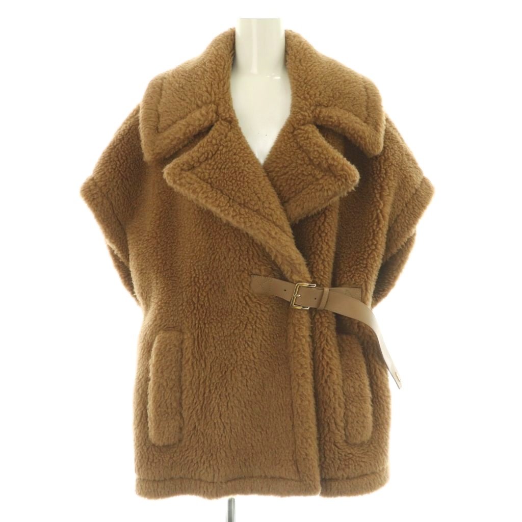 【中古】マックスマーラ MAX MARA 23年製 銀タグ ニューアバボ テディベア ケープ コート アウター ML 茶 ブラウン /NR ■OS レディース 【ベクトル 古着】 260327