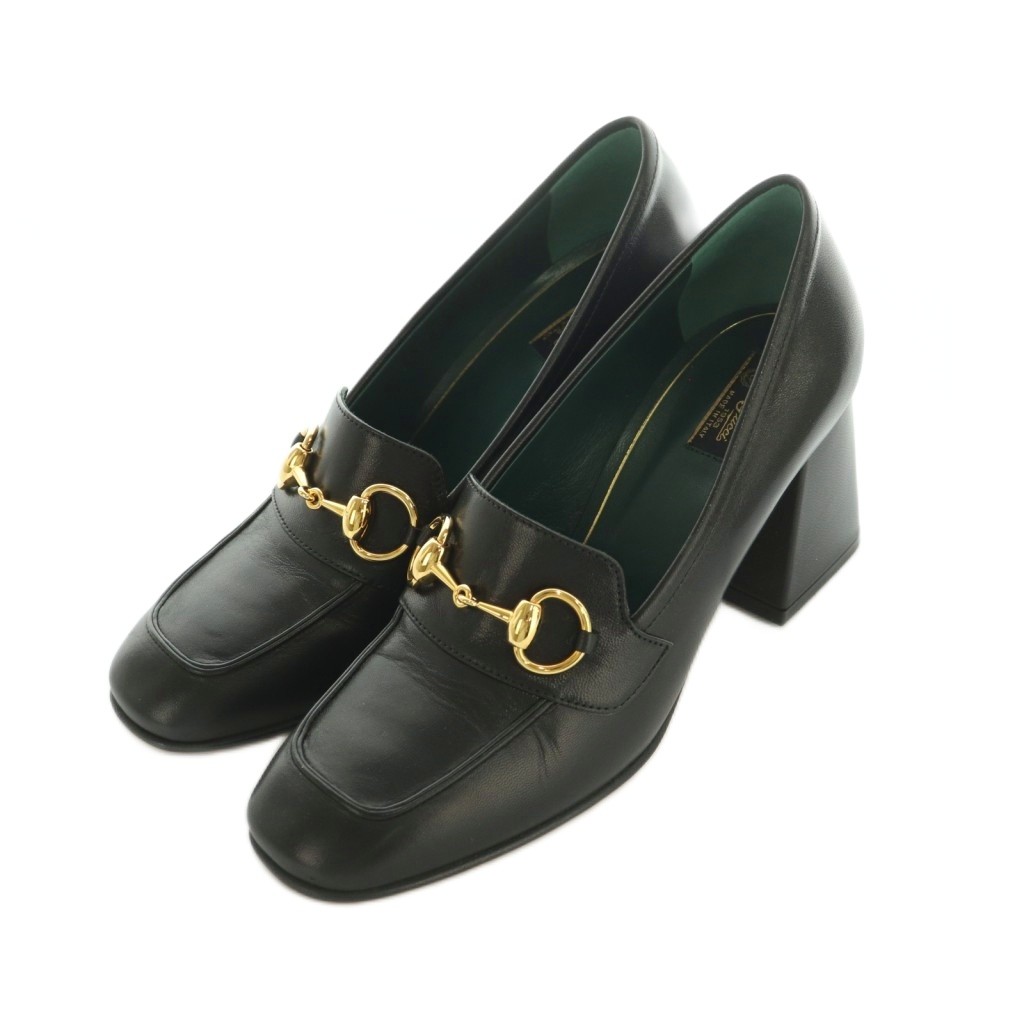 【中古】グッチ GUCCI 導管ビット ヒールローファー モカシン スクエアトゥ 差しつかえる踵 36.5 23.5糎 黒 757934 /MI ■os レディース 【ベクター 古着】 260406