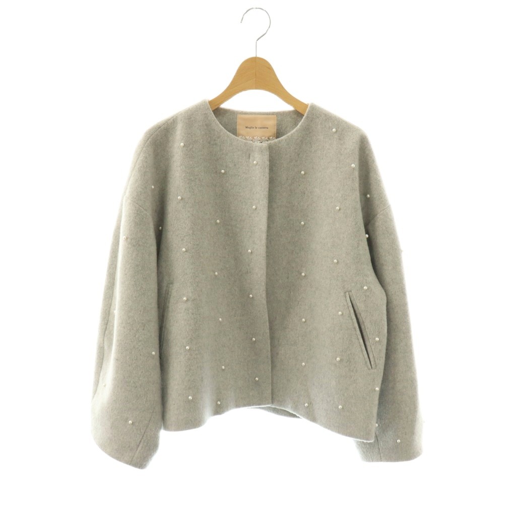 【中古】マーリエルカセット Maglielecassetto 25AW パールショートコート アウター ノーカラー 7 グレー /DO ■OS レディース 【ベクトル 古着】 260331｜ブランド古着ベクトルプレミアム店