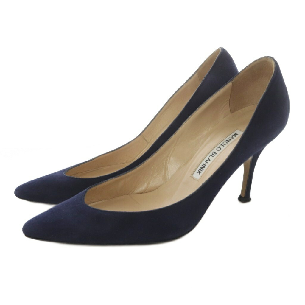 【中古】マノロブラニク MANOLO BLAHNIK スエードクロス ポインテッドトゥ パンプス ピン踵 35.5 紺 米国海軍 /SR レディース 【ベクター 古着】 260415 靴-パンプス-レディース靴