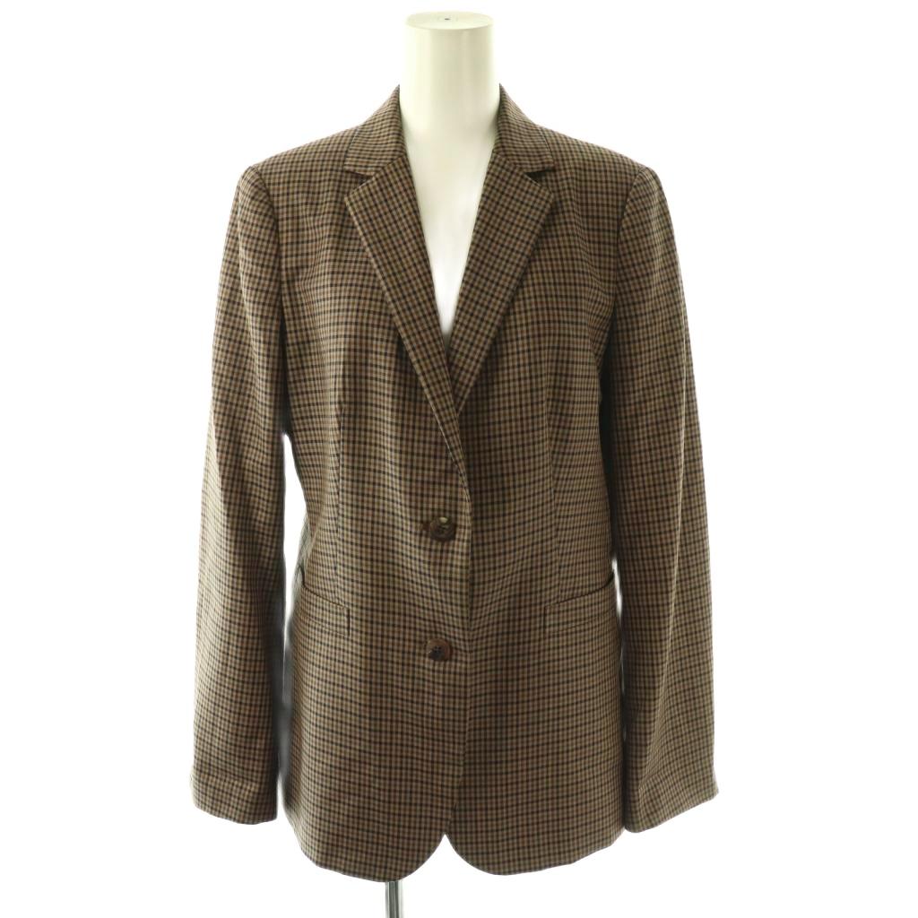 【中古】アクアスキュータム AQUASCUTUM チェック柄2Bジャケット テーラードウール 10 ブラウン ネイビー /CX ■OS レディース 【ベクトル 古着】 260403