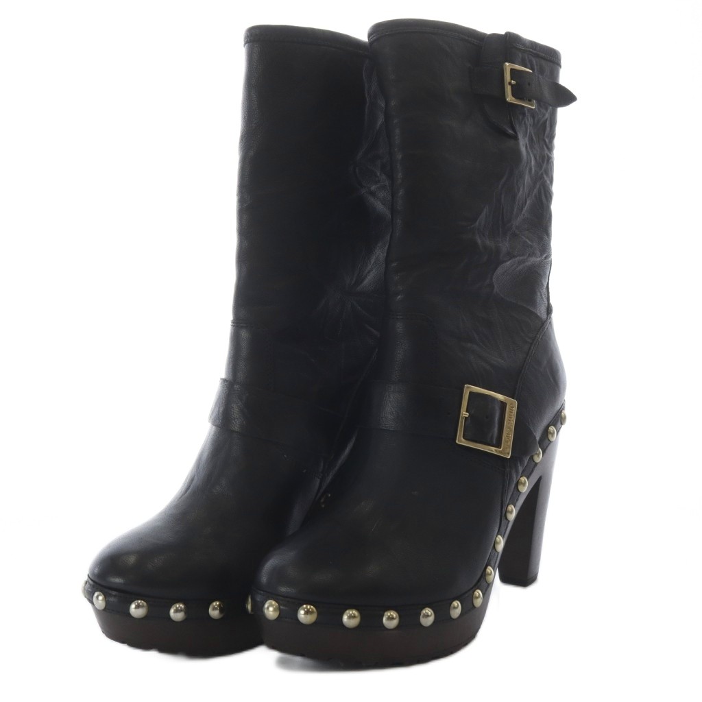 【中古】ジミーチュウ JIMMY CHOO ブーツ ミドル ハイヒール スタッズ レザー 38 ブラック /YO9 レディース 【ベクトル 古着】 260403