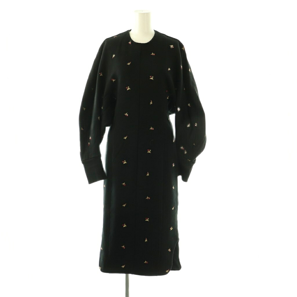 【中古】マメクロゴウチ Mame Kurogouchi Floral Motif Embroidered Sweater Dress ドレス ワンピース 長袖 ロング コットン 2 黒 MM22PF-JS717 /NR ■OS レディース 【ベクトル 古着】 260410