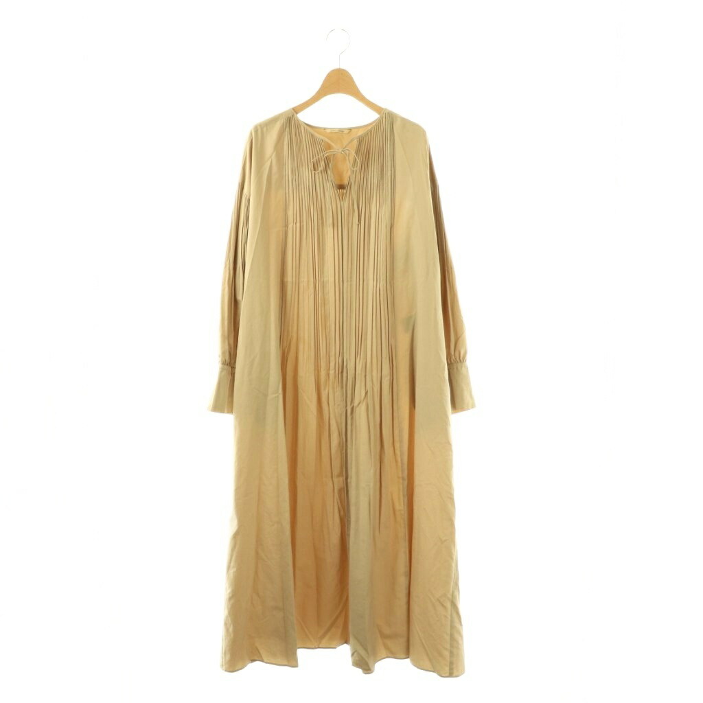 【中古】カレンソロジー Curensology ギャザープリーツワンピース ロング 長袖 F ベージュ /DO ■OS レディース 【ベクトル 古着】 260403｜ブランド古着ベクトルプレミアム店