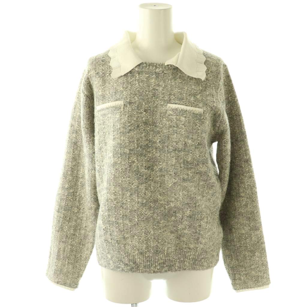 【中古】ハーリップトゥ Her lip to 26SS Petal-Edge Collar Knit Top ニット セーター 長袖 F グレー ホワイト /DO ■OS ■SH レディース 【ベクトル 古着】 260403｜ブランド古着ベクトルプレミアム店