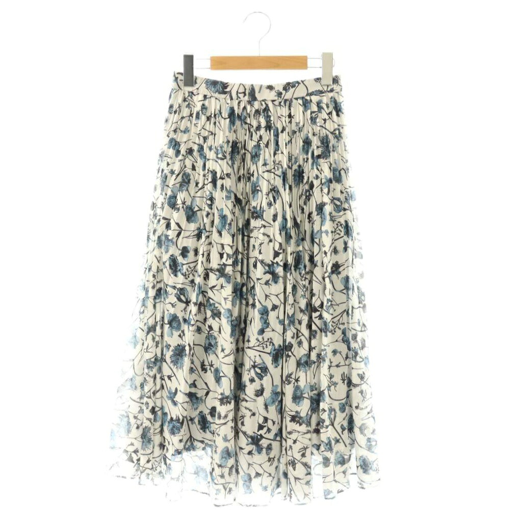 【中古】アナイ ANAYI 24SS ボタニカルローンプリントプリーツスカート フレアスカート ロング 36 オフホワイト ブルー /DF ■OS レディース 【ベクトル 古着】 260409