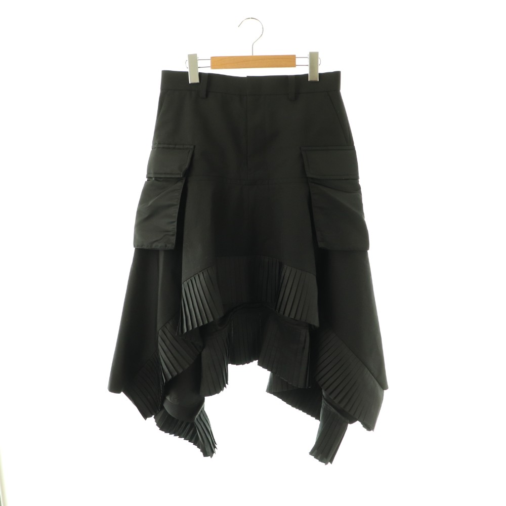 【中古】サカイ sacai 26SS SuitingxNylonTwillSkirt スカート 膝丈 フレア プリーツ 2 ブラック 26-08285 /DO ■OS レディース 【ベクトル 古着】 260410