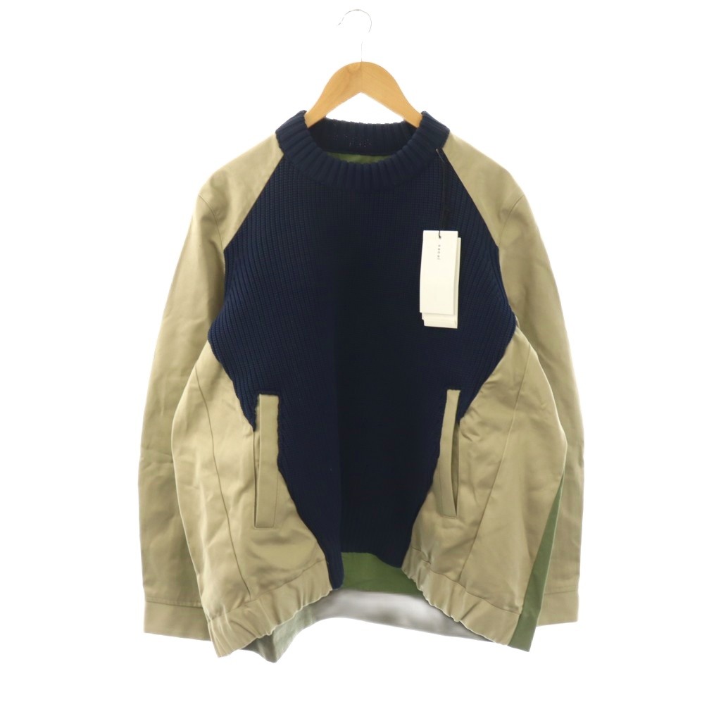 【中古】サカイ sacai 25-03606M Cotton Chino Mix Pullover ニット切替プルオーバージャケット ブルゾン 1 ネイビー マルチカラー /ES ■OS ■AD メンズ 【ベクトル 古着】 260409
