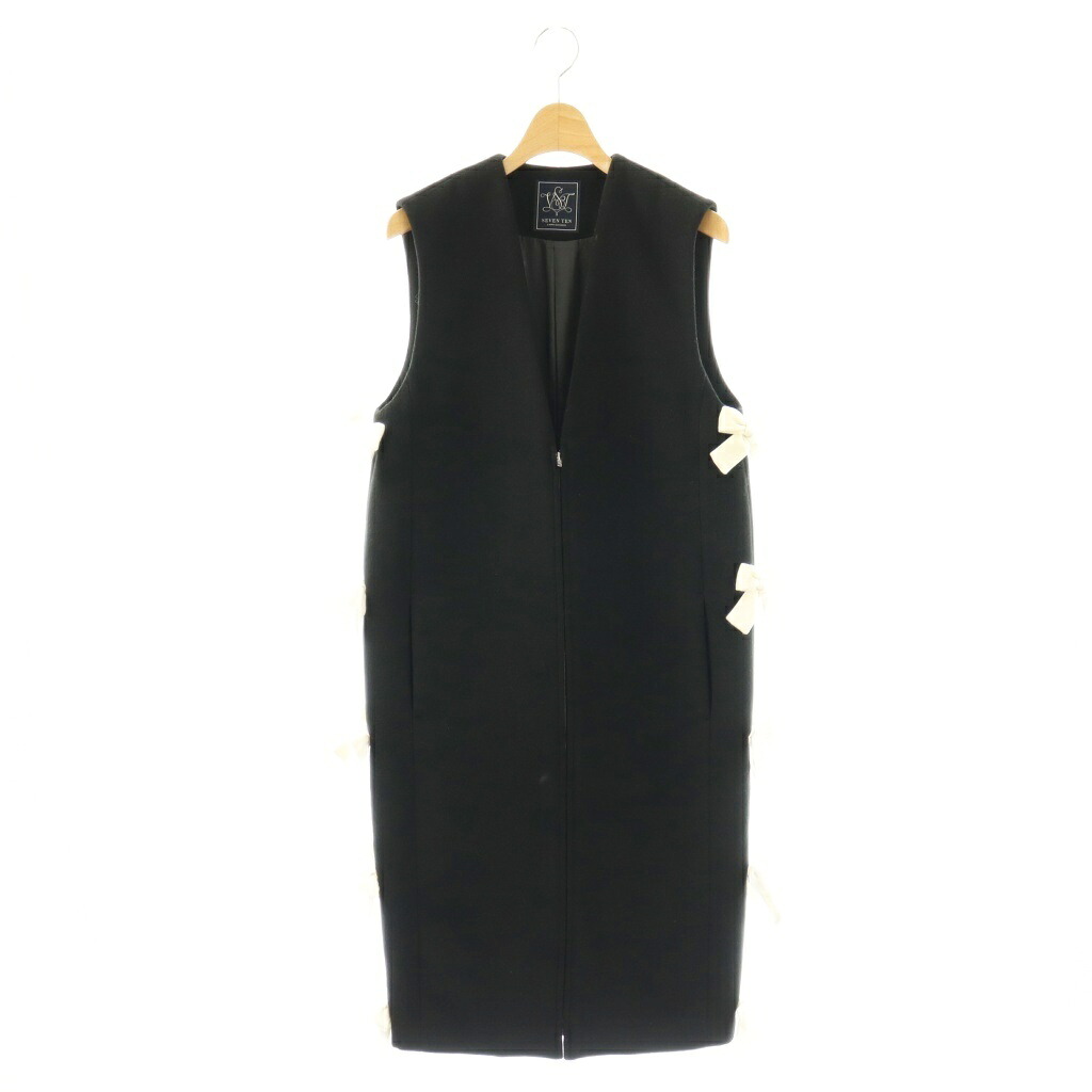 【中古】セブンテンバイミホカワヒト SEVEN TEN by MIHO KAWAHITO サイドリボンジレワンピース ロング ノースリーブ S ブラック /HK ■OS レディース 【ベクトル 古着】 260414|ブランド古着ベクトルプレミアム店