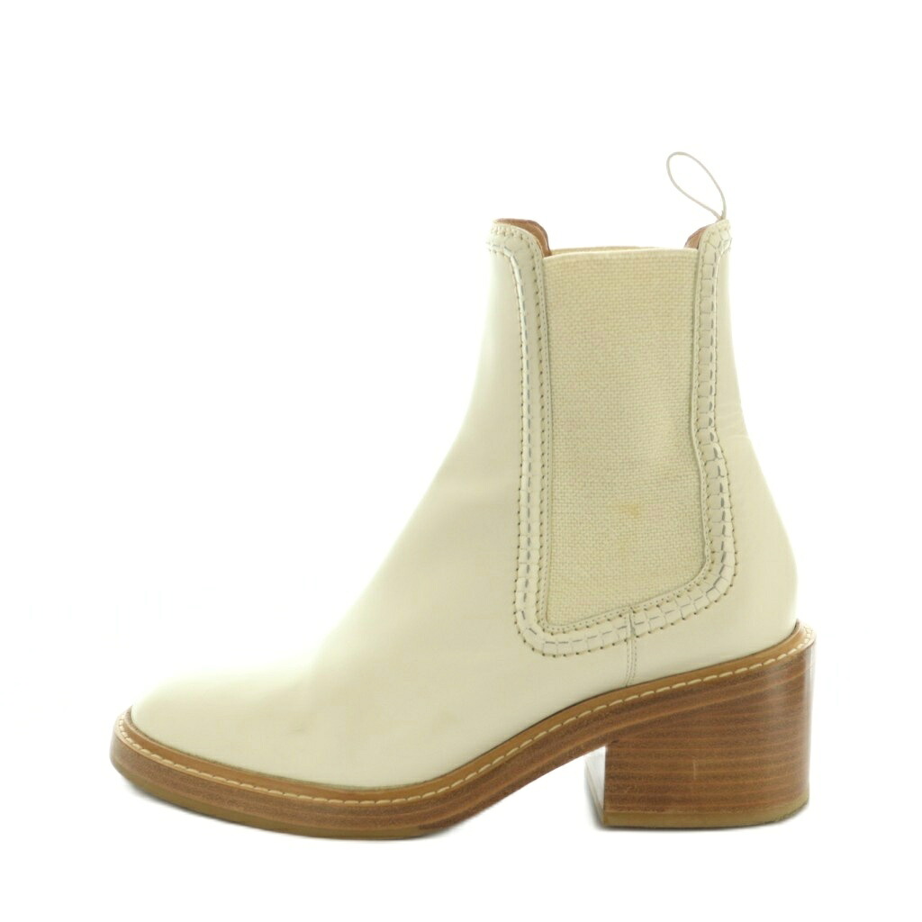 【中古】クロエ CHLOE サイドゴアブーツ ショートブーツ チャンキーヒール レザー 38 25.0cm 白 032230 /MI ■OS レディース 【ベクトル 古着】 260414|ブランド古着ベクトルプレミアム店