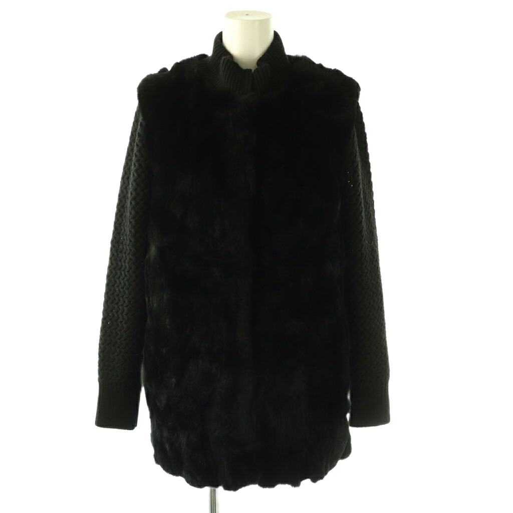 【中古】ブルーガール ブルマリン BLUGIRL BLUMARINE ラビットファー ブルゾン ニット切替 I40 ブラック /ES ■OS レディース 【ベクトル 古着】 260418｜ブランド古着ベクトルプレミアム店