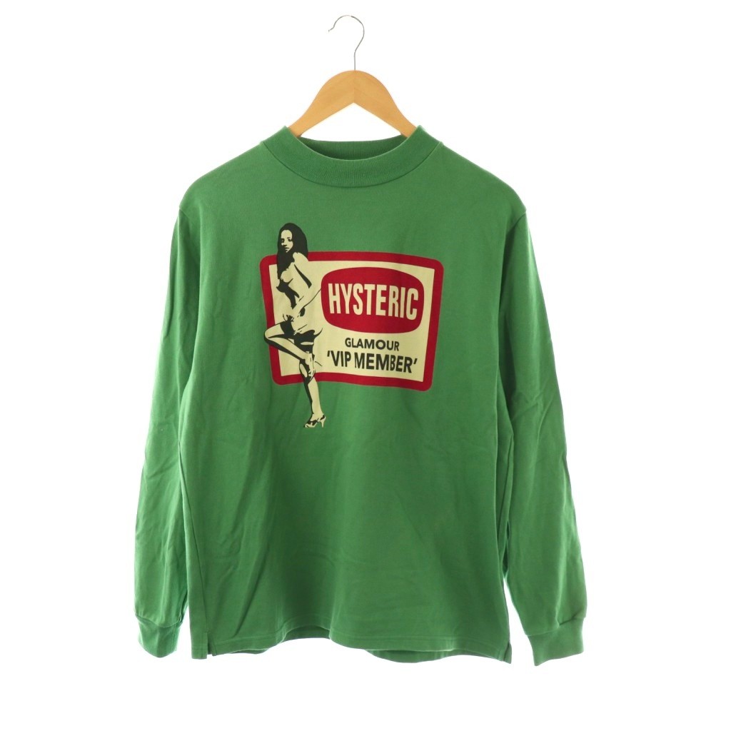 【中古】ヒステリックグラマー HYSTERIC GLAMOUR CABALLERO ハイネック ロングスリーブ Tシャツ カットソー 長袖 L グリーン /HK ■OS メンズ 【ベクトル 古着】 260413