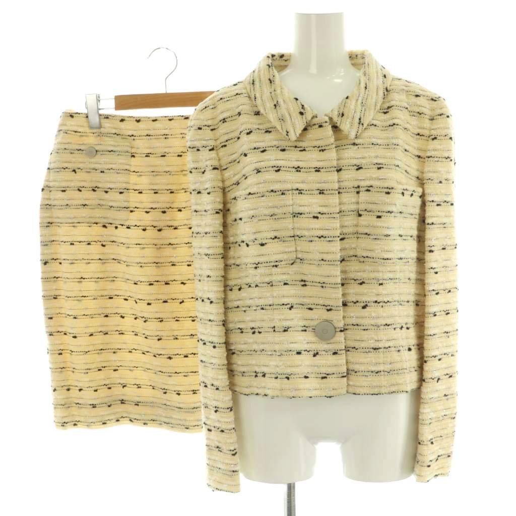 【中古】シャネル CHANEL 99C ツィード 上衣 スコート セットアップ 上下 アウター 膝丈 きつい 40 象牙色 黒 黒いこと /NR ■os レディース 【ベクター 古着】 260414