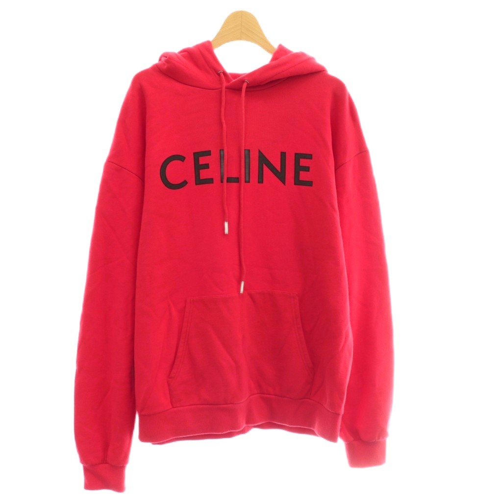 【中古】セリーヌ CELINE ルーズ フーディー プルオーバー パーカー スウェット ロゴ M 赤 2Y321670Q /CX ■OS■AD メンズ 【ベクトル 古着】 260420|ブランド古着ベクトルプレミアム店