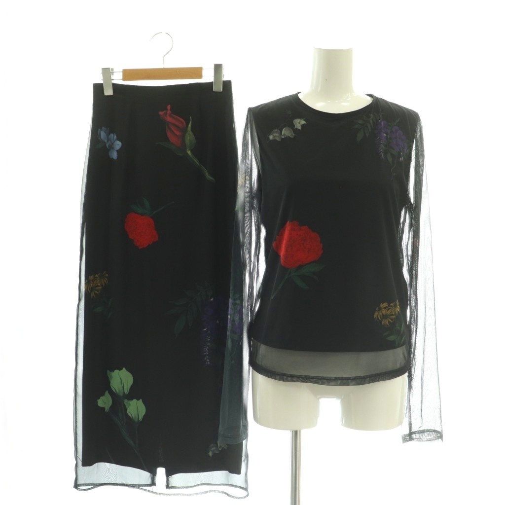 【中古】アメリヴィンテージ Ameri VINTAGE 24AW AMANDA SHEER SET DRESS セット ブラウス ロングスカート 花柄 シアー S 黒 マルチカラー /CX ■OS レディース 【ベクトル 古着】 260424|ブランド古着ベクトルプレミアム店