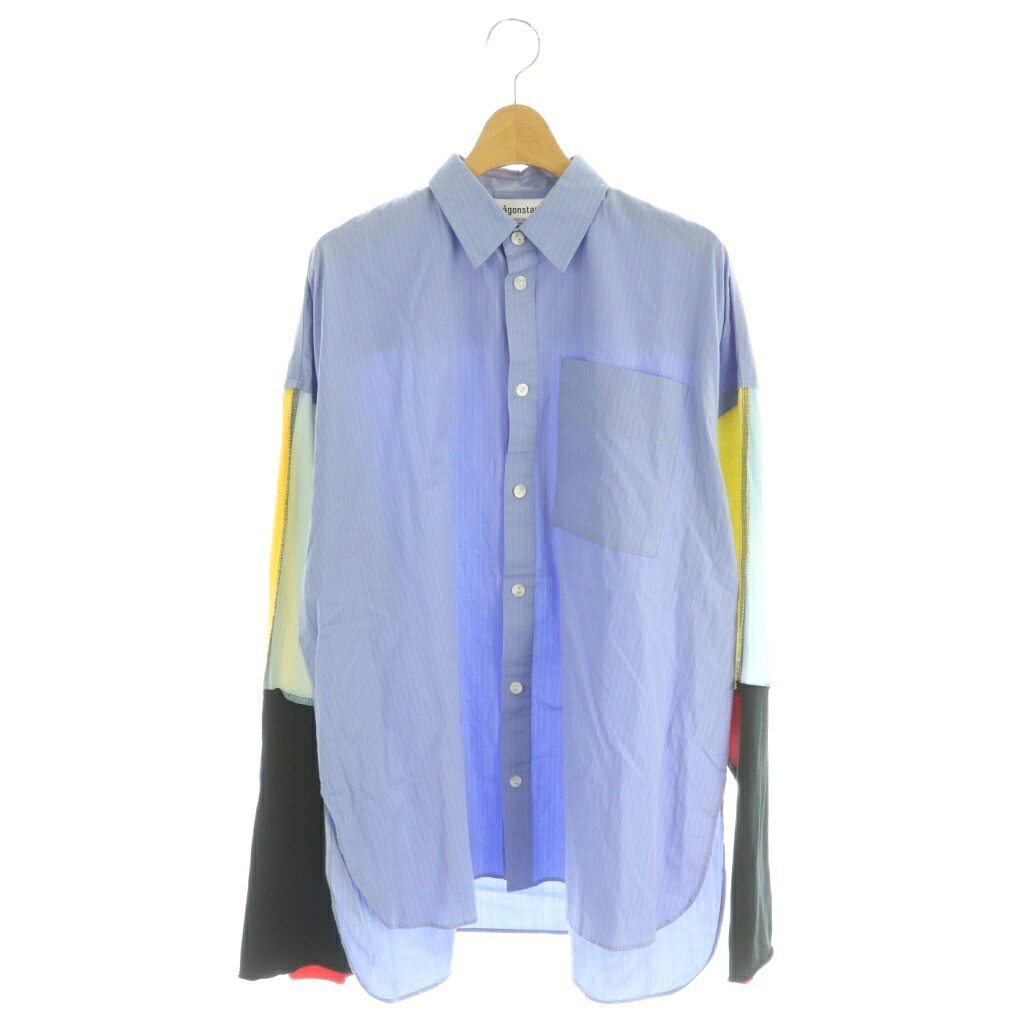 【中古】ナゴンスタンス nagonstans 25SS カットスリーブシャツ チュニック丈 切替袖 M ライトブルー マルチカラー 407IS130-0371 /MI ■OS レディース 【ベクトル 古着】 260427|ブランド古着ベクトルプレミアム店