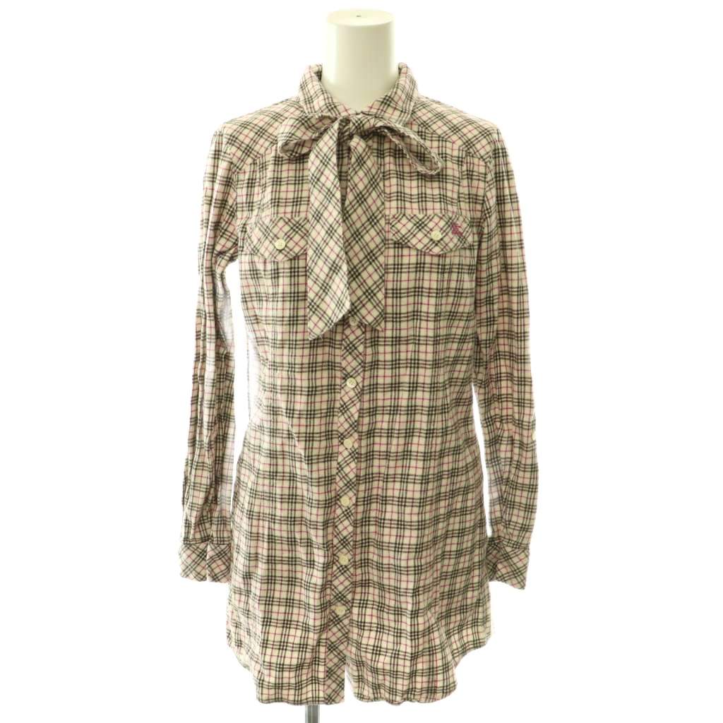 【中古】バーバリーブルーレーベル BURBERRY BLUE LABEL 照合のしるし フランネルプルオーバー シュロの葉付き添い人 38 ベージュ 赤 茶 /CX ■os レディース 【ベクター 古着】 260513