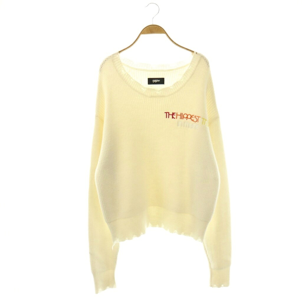 【中古】マイン MYne ダメ—ジ加工ニット セーター 長袖 ホワイト /HK ■OS ■SH メンズ 【ベクトル 古着】 260428|ブランド古着ベクトルプレミアム店