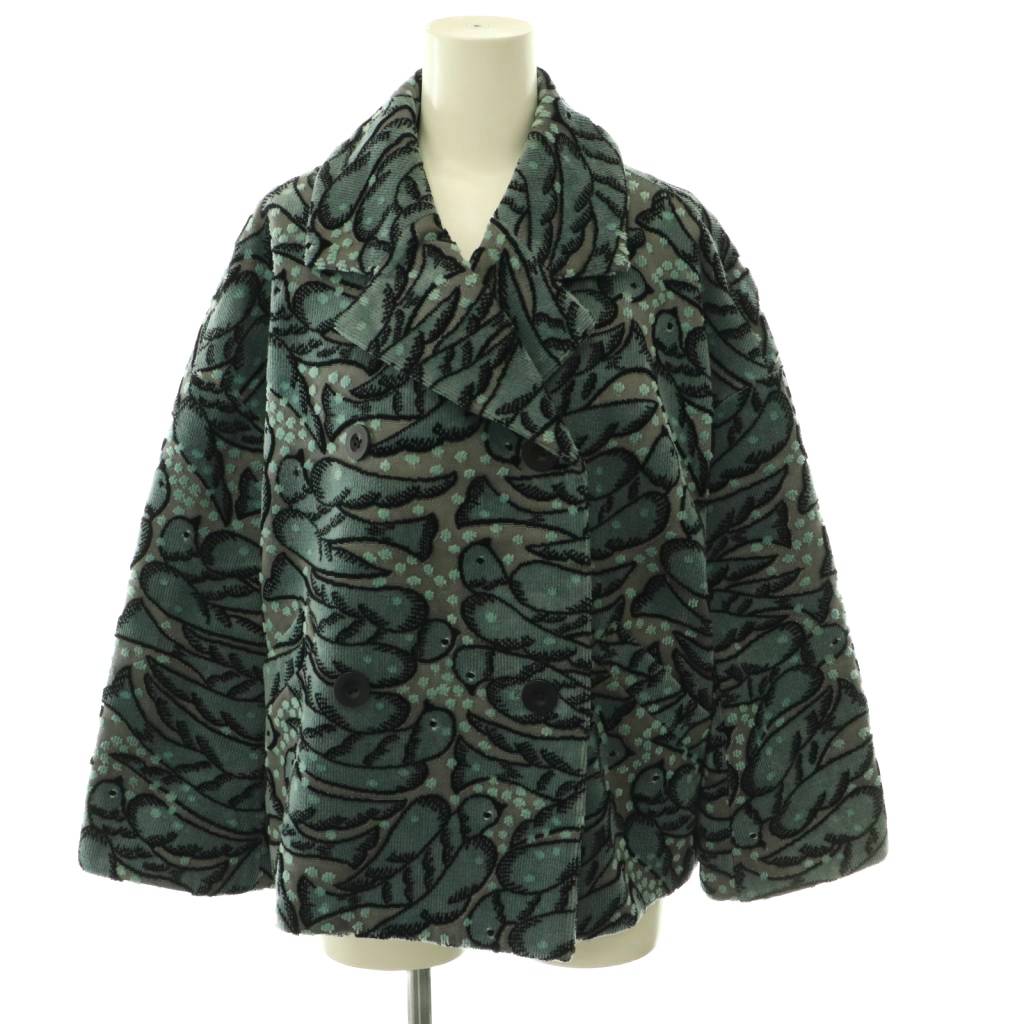 【中古】ミナペルホネン mina perhonen 25AW wind bird ジャケット ショートコート ダブル 38 ブルーグレー マルチカラー /ES ■OS レディース 【ベクトル 古着】 260519｜ブランド古着ベクトルプレミアム店
